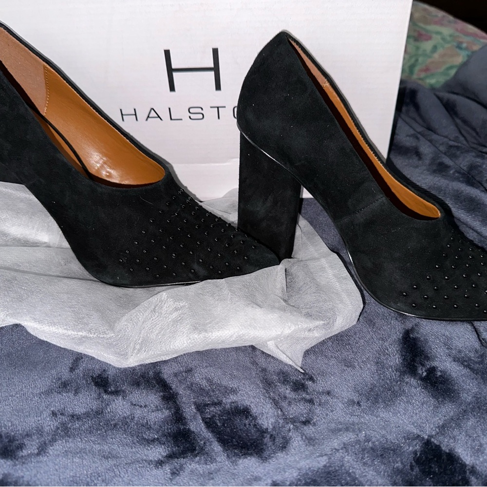 Halston Black Suede Pumps